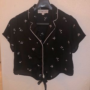 Black Crop Top with White Cherries